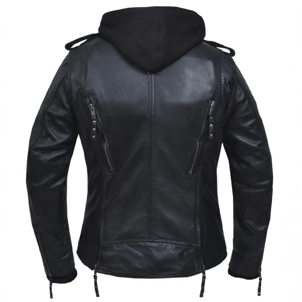 Veste de moto classique en cuir à capuche pour femme Open Road