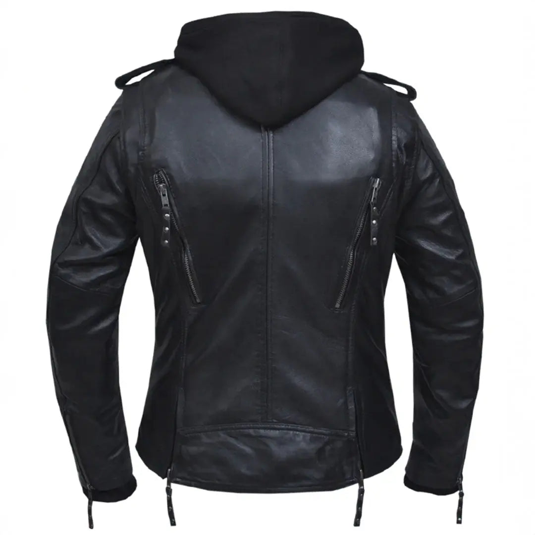 Veste de moto classique en cuir à capuche pour femme Open Road