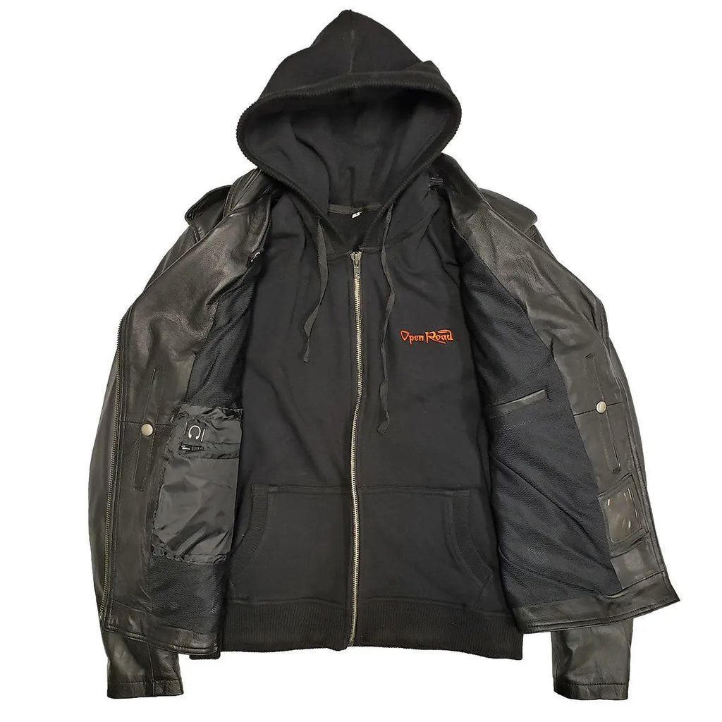 Veste de moto classique en cuir à capuche pour femme Open Road