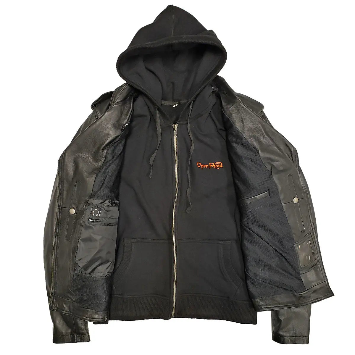 Veste de moto classique en cuir à capuche pour femme Open Road