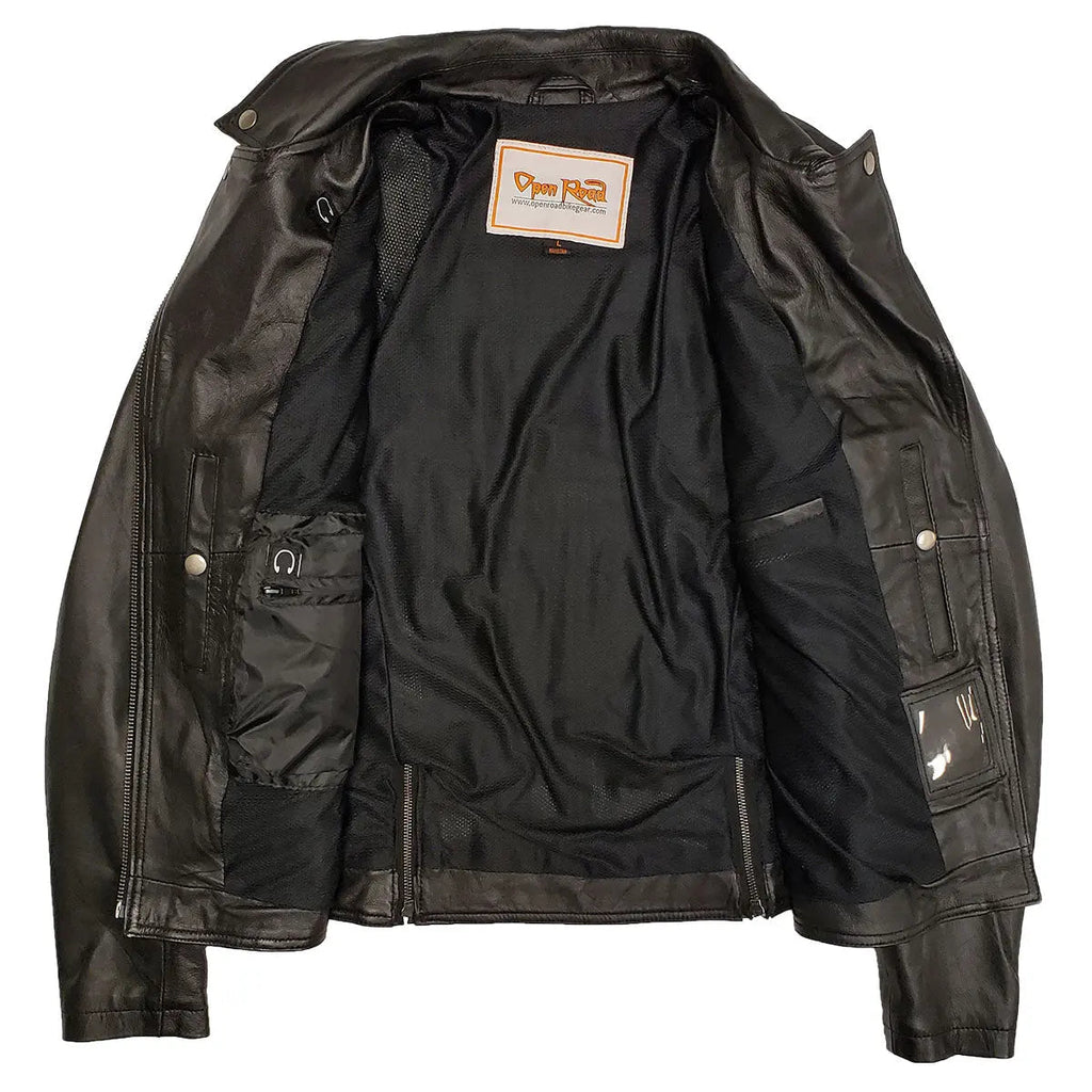 Veste de moto classique en cuir à capuche pour femme Open Road