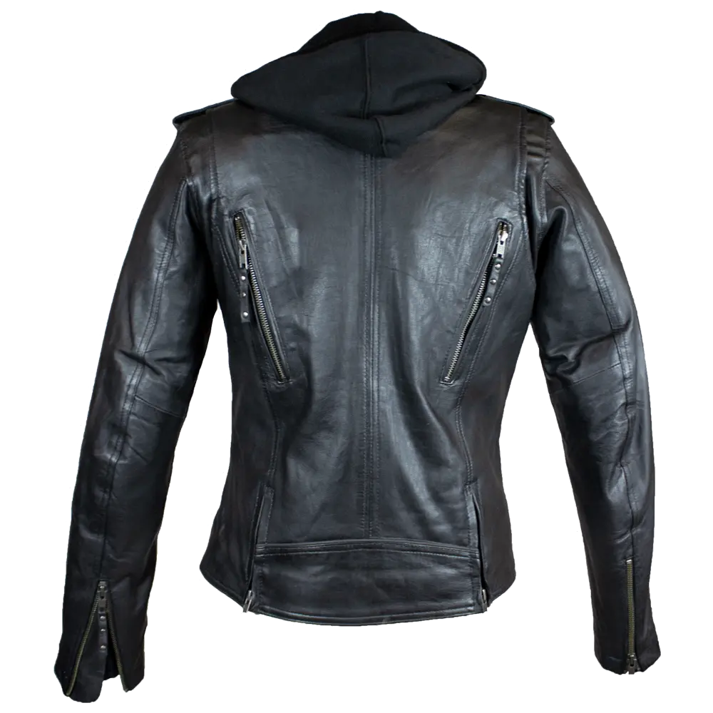 Veste de moto classique en cuir à capuche pour femme Open Road