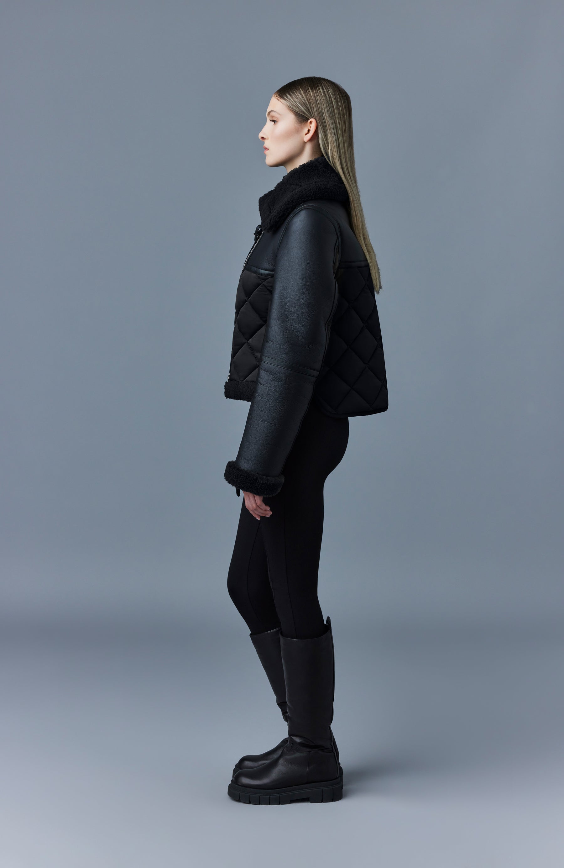 Veste matelassée en peau de mouton TULIP avec bordure en peau lainée