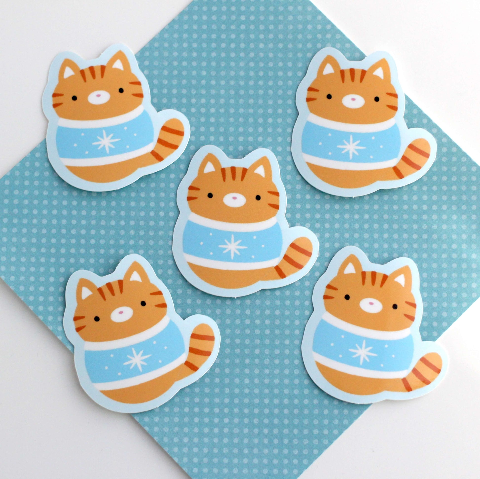 Christmas Sweater Cats Glossy Vinyl Stickers - Orange and Grey Tabby Cat Decals