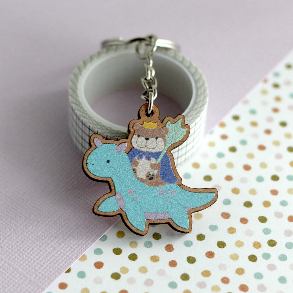 Porte-clés en bois Otter King chevauchant un dragon des mers