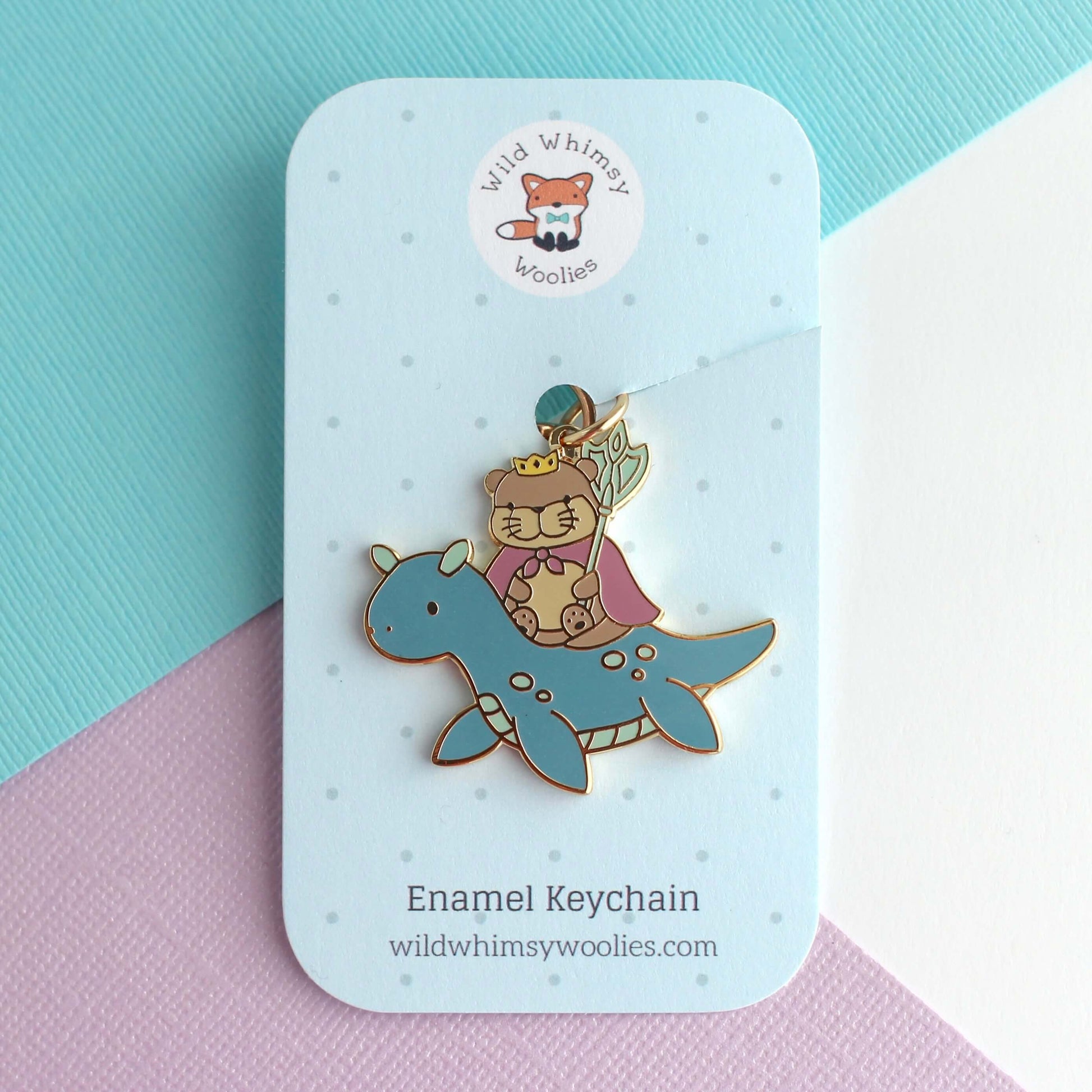 Otter King Riding Sea Dragon Enamel Keychain (Dark Blue Dragon Variant)