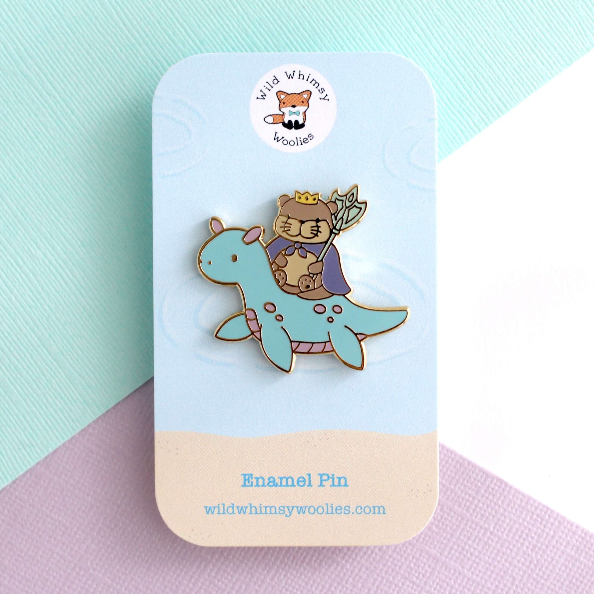 Otter King Riding Sea Dragon Enamel Pin (Light Blue Dragon Variant)