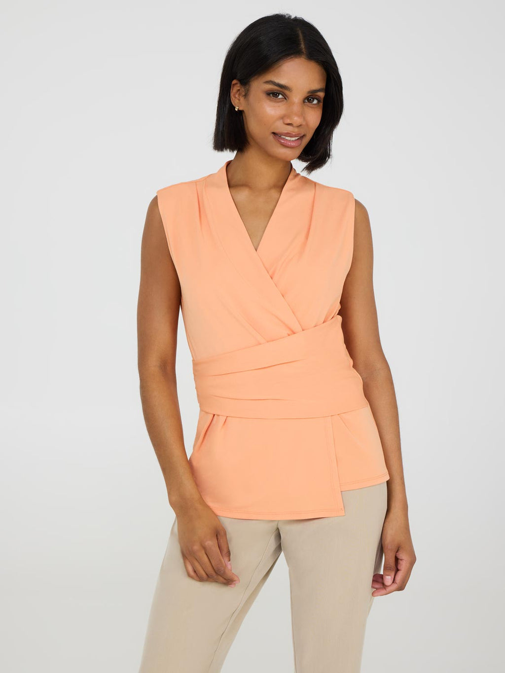 Sleeveless Crossover Top With Pleating