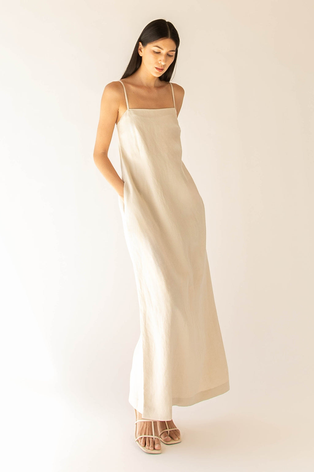 ROBE MAXI EN MÉLANGE DE LIN