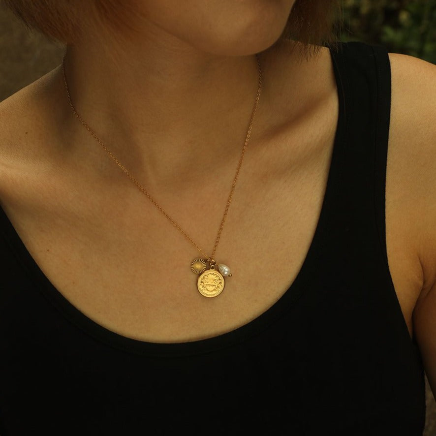 IZABELLA Gold: Vintage Charms Necklace with a Beaded Chain