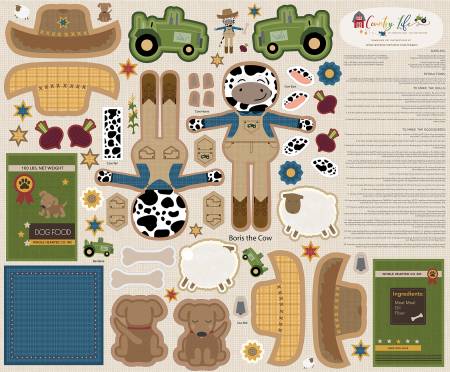Riley Blake - Country Life Panneau de poupée Boris la vache 36 po x 43 1/2 po