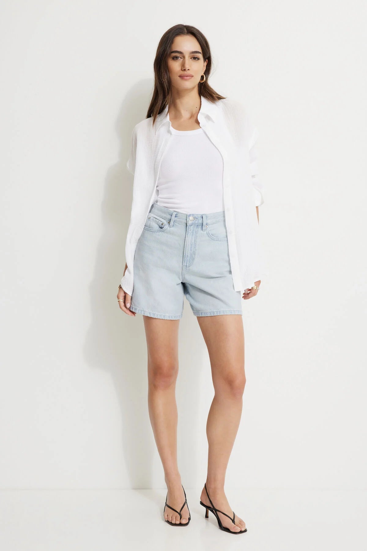 Short en jean taille haute Charlie coupe trapèze
