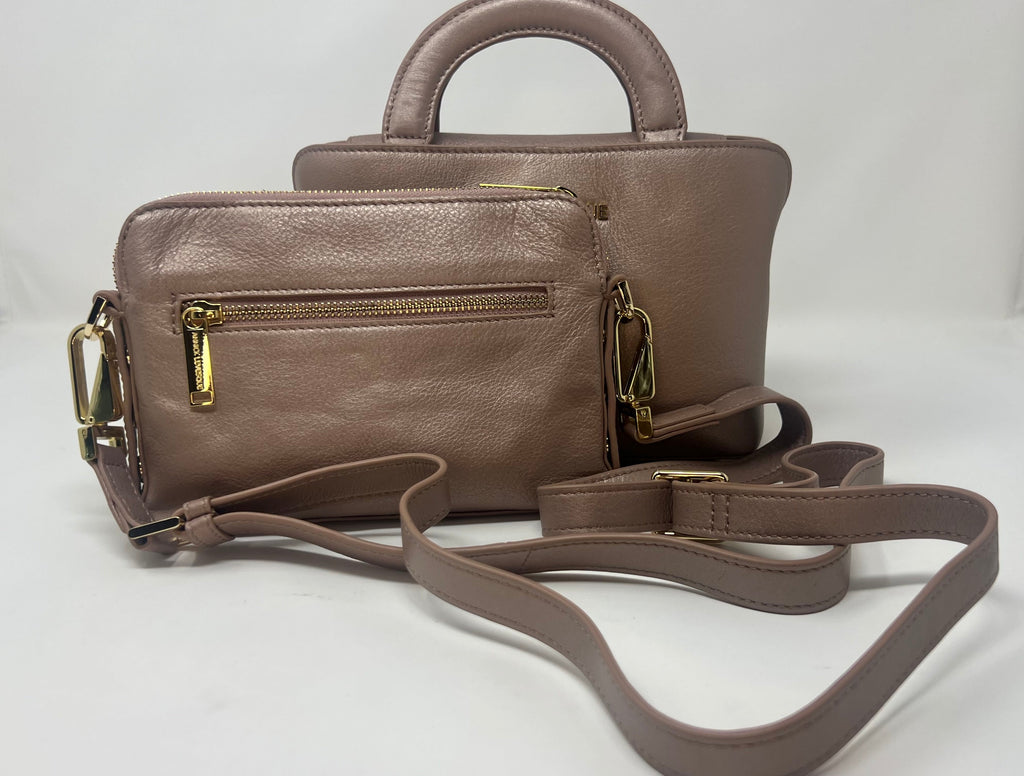 Clarence Leather Handbag, Two-in-One, Rose Platinum