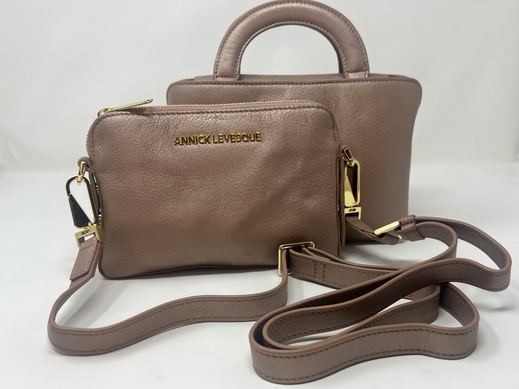 Clarence Leather Handbag, Two-in-One, Rose Platinum