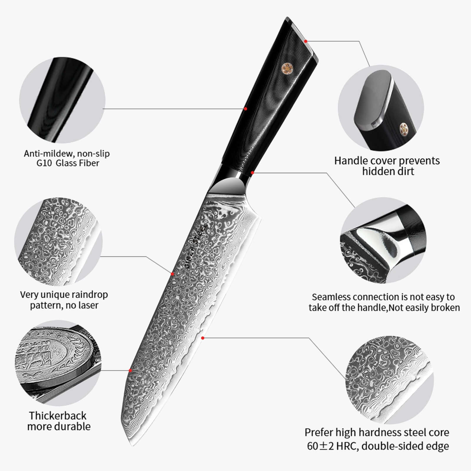 HAGAKURE 20 | Japanese Santoku Knife 8" - 67 Layer VG10 Steel