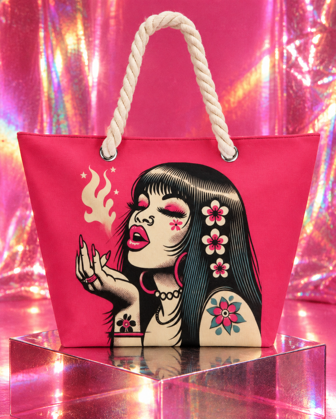 Pink Diesel Hemp rope tote bag