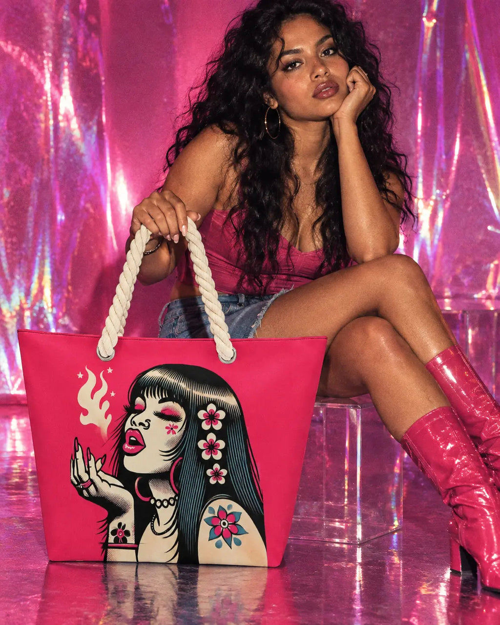 Sac fourre-tout en corde de chanvre Pink Diesel