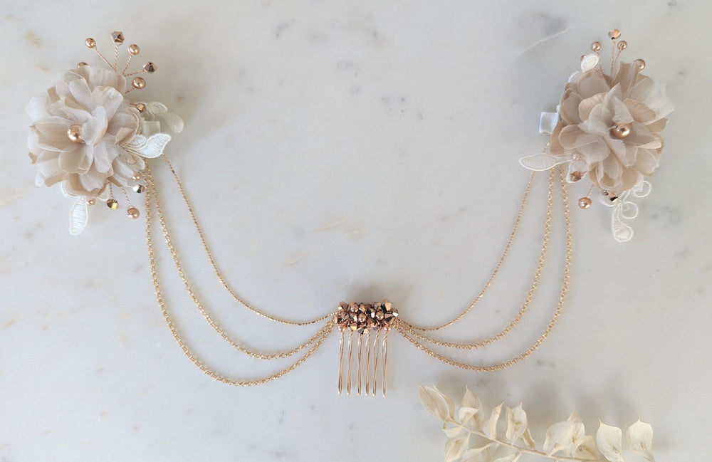 TAYLOR Silk Flower Bridal Hair Chain