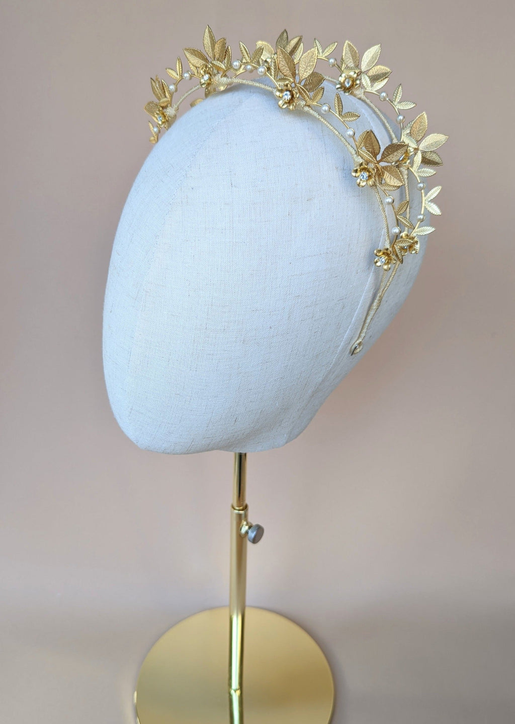 OPHELIA Golden Brass Double Headband Crown with Bows