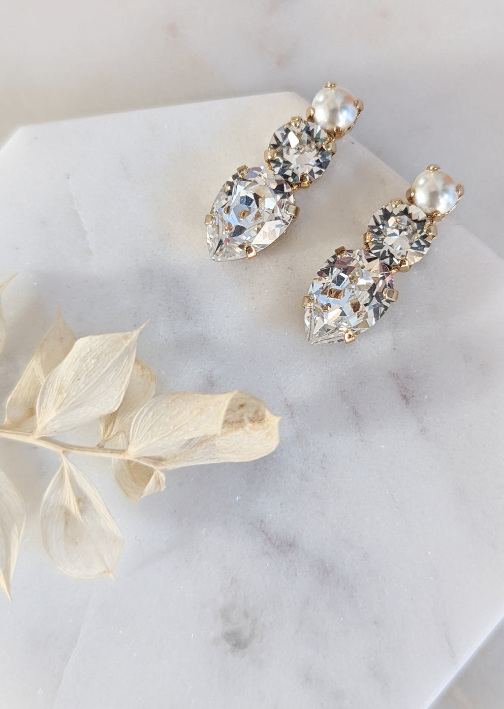 BRAEDYN Pearl Crystal Stud Bridal Earrings