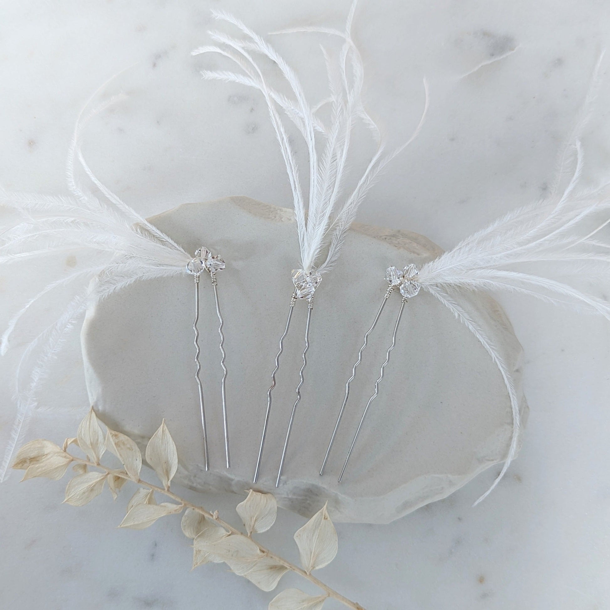 BRIAR Ostrich Feather Bridal Hair Pins