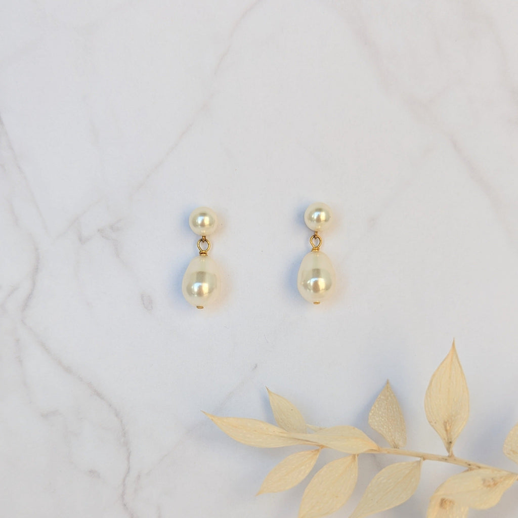 JESS Double Pearl Drop Bridal Earrings