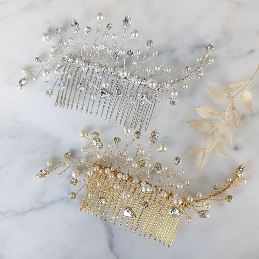 Peigne à cheveux de mariée en perles de cristal KATYA