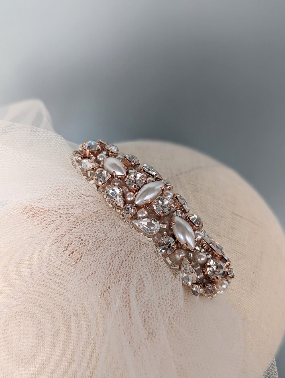 CLAUDIA Tulle Blusher Wedding Veil with Crystal & Pearl Comb