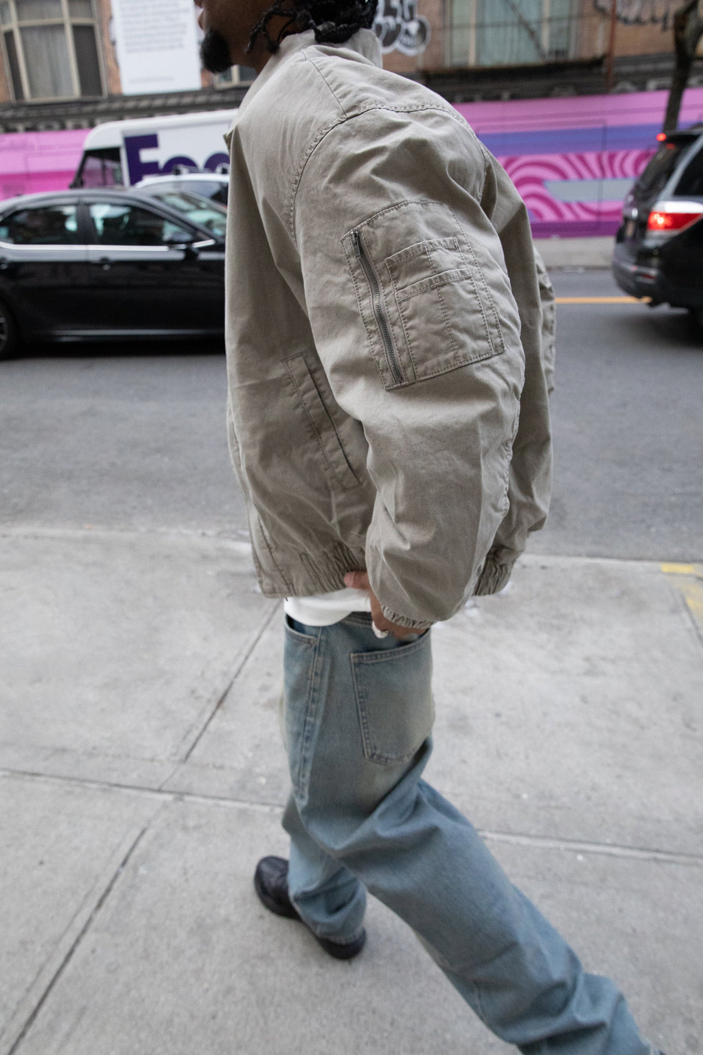 WASHED EFFECT COTTON UTILITY BOMBER JACKET