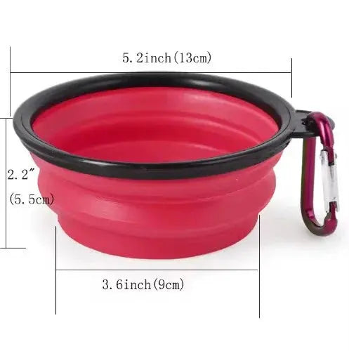 Portable Silicone Pet Bowl with Carabiner Clip, Collapsible, 350 ml