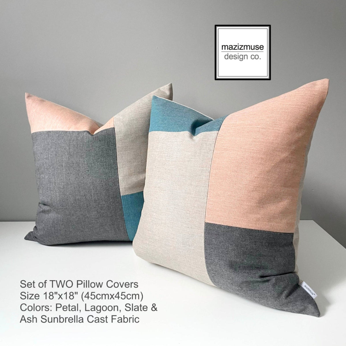 Deux housses de coussin d'extérieur Sunbrella® vert sauge, coussins Oasis Petal et Ash