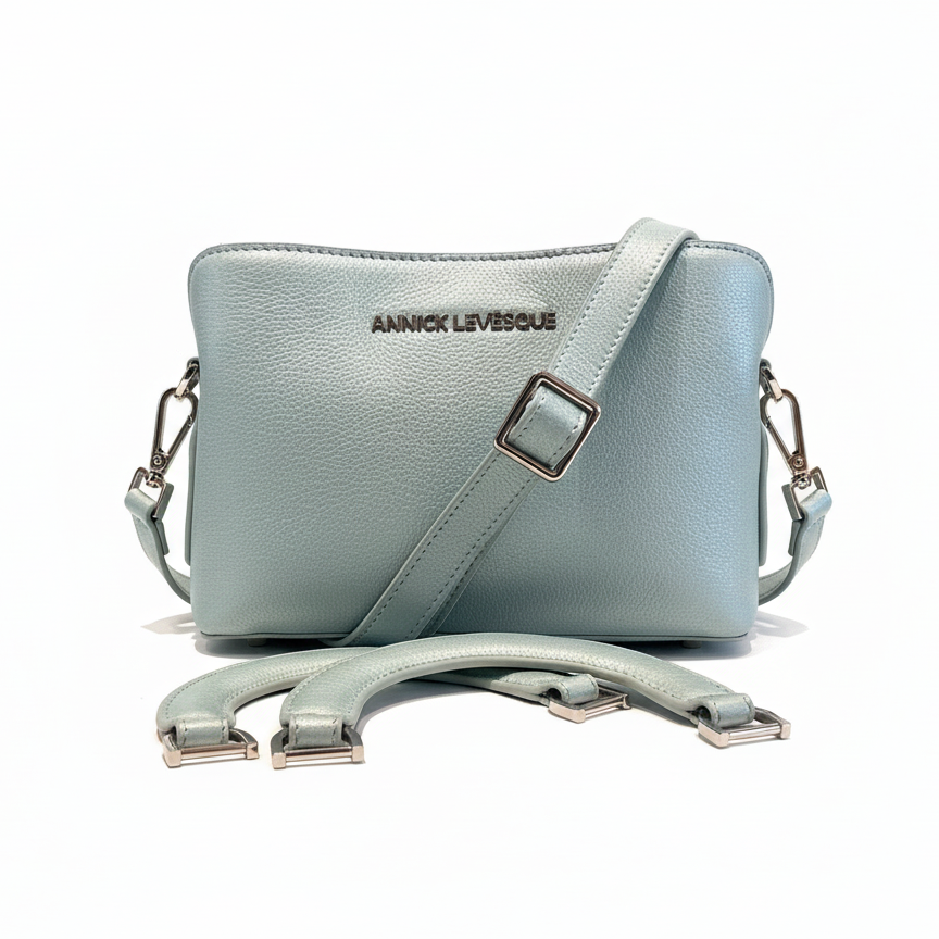 Two-in-One Leather Handbag, Sky Blue | Clarence