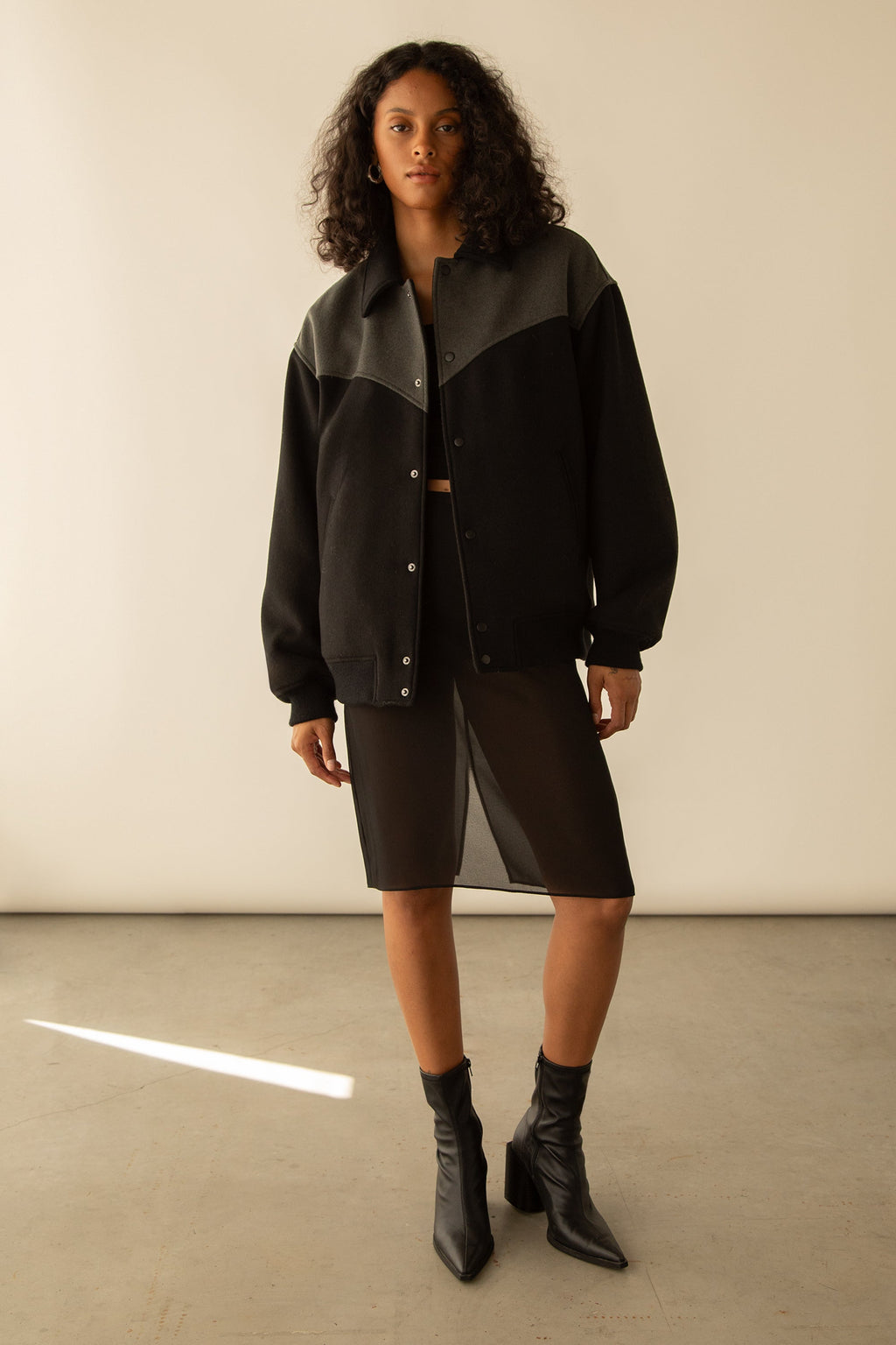BLOUSON BOMBER EN LAINE MÉLANGÉE D'INSPIRATION WESTERN
