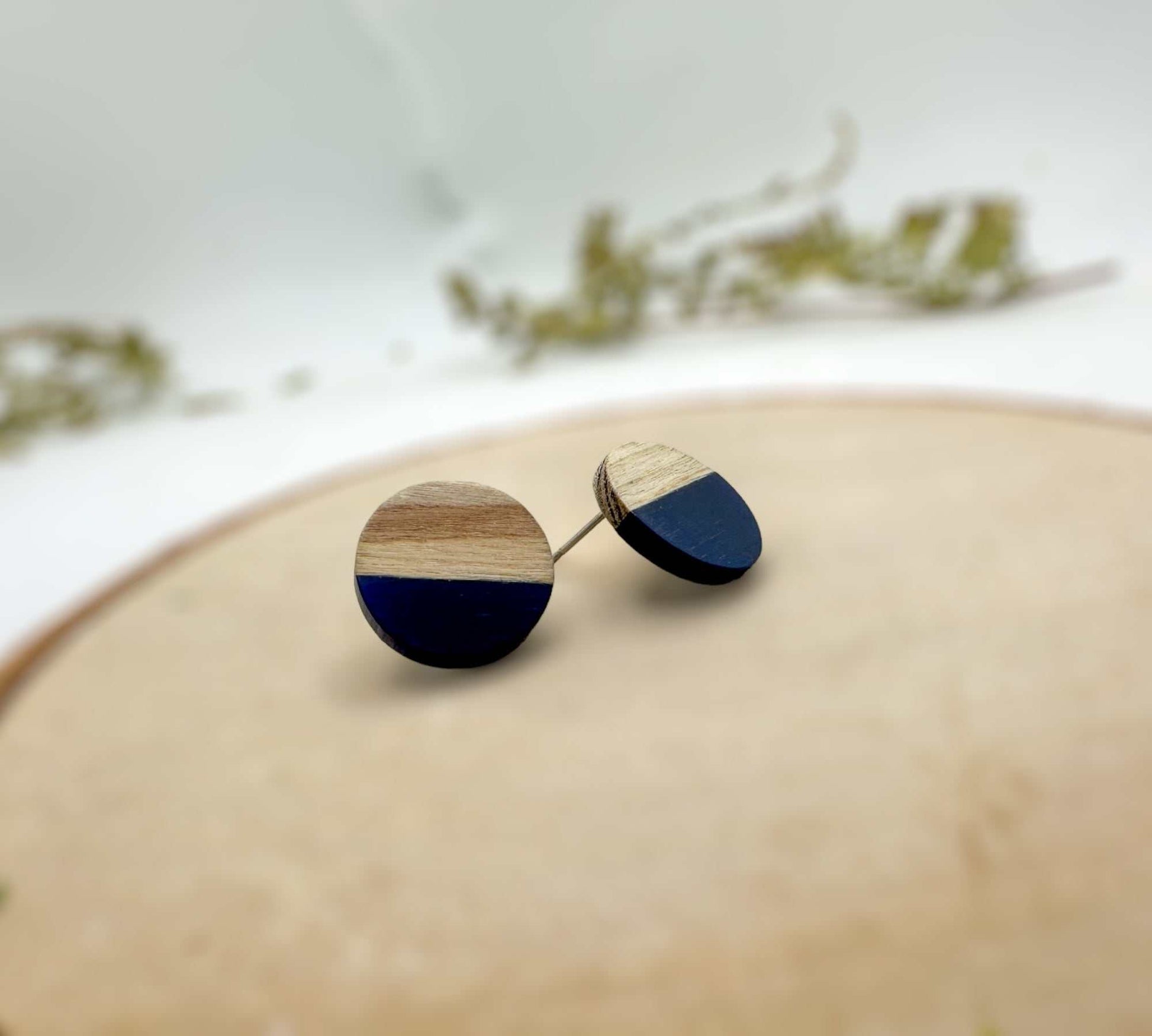 Boho Wood & Resin Stud Earrings - Bohemian Wood and Resin Earrings