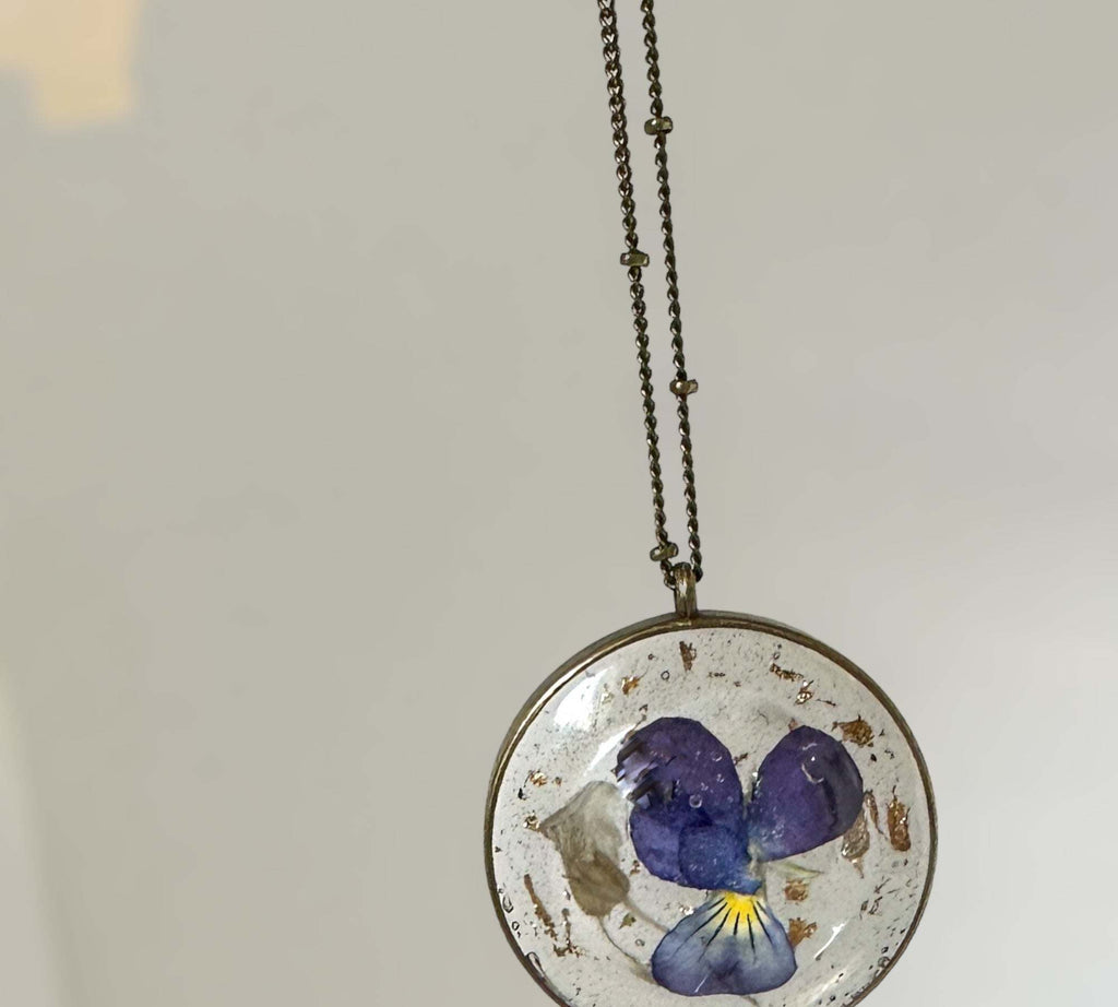 Dried Pansy Flower Pendant - Purple Bloom Nature Inspired Necklace