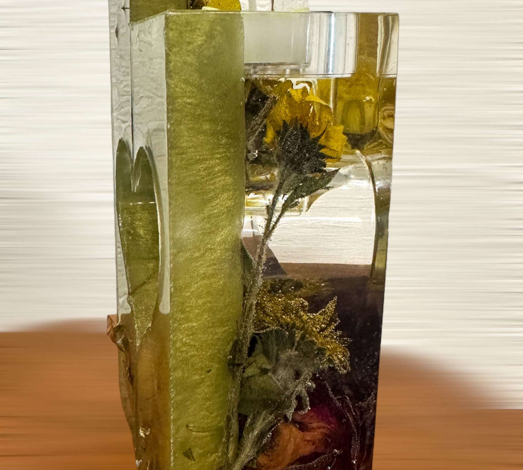 Centre de table en forme de tournesol et de rose : Résine époxy artistique