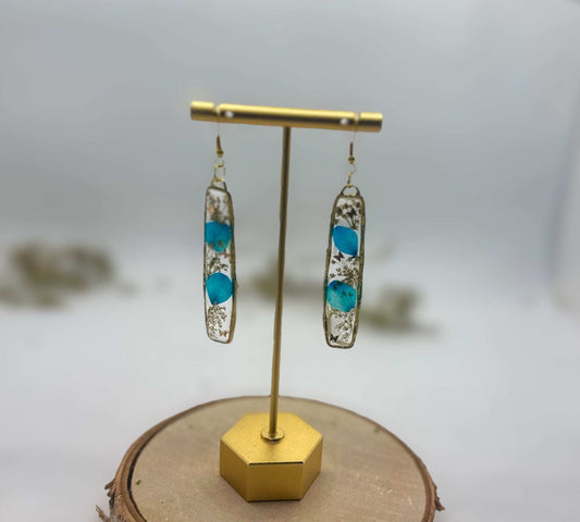 Blue Blooms Cascade Earrings - Minimalistic Meets Boho Style - Pressed Flowers