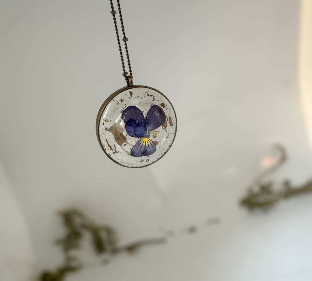 Dried Pansy Flower Pendant - Purple Bloom Nature Inspired Necklace