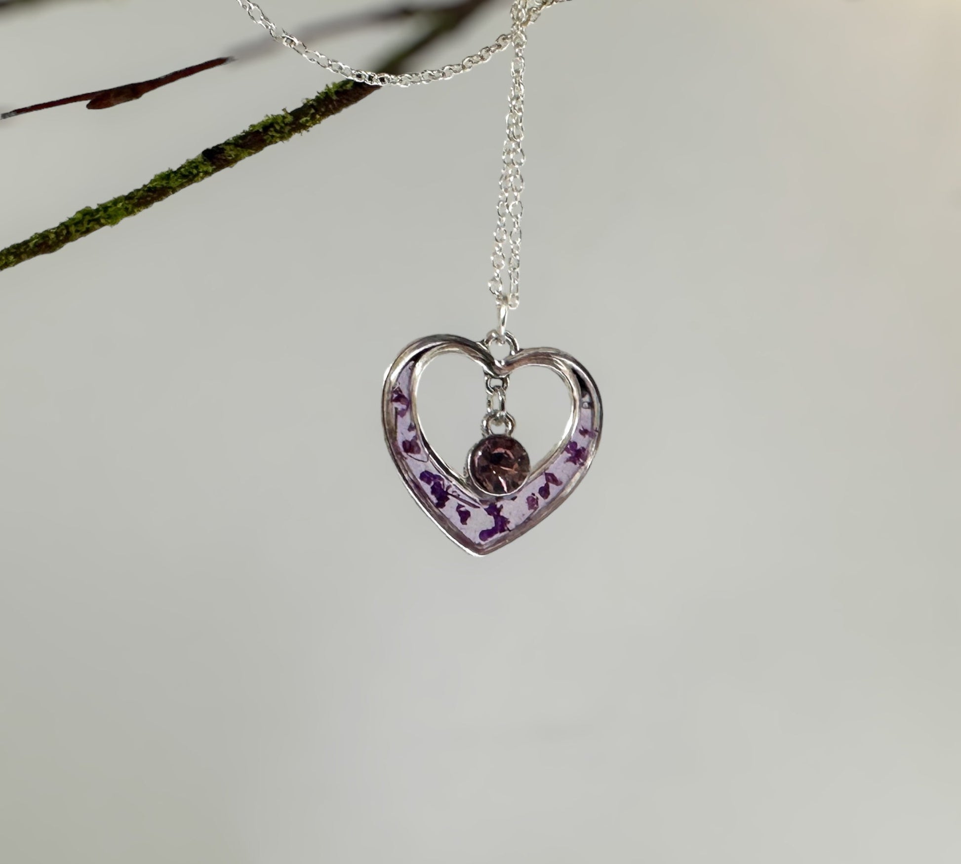 Blooming Hearts: Pressed Flower Red & Purple Petal Heart Pendant