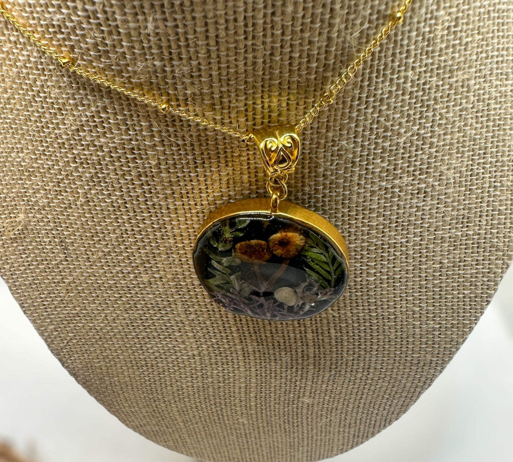 Magical Forest- Resin Botanical Necklace with Mini Mushrooms & Ferns
