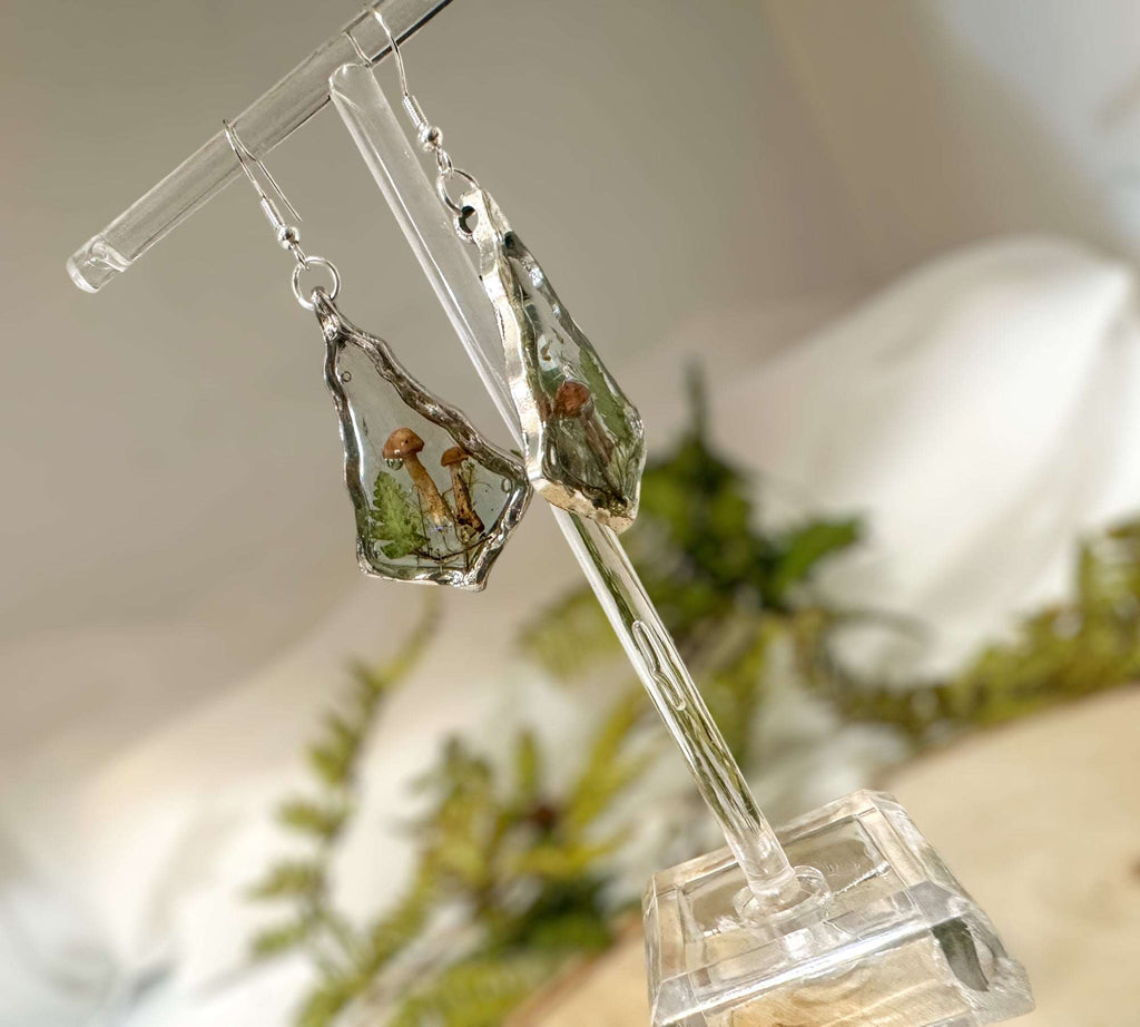 Whispering Woods - Handmade Silver Drop Mini Mushroom Forest Earrings