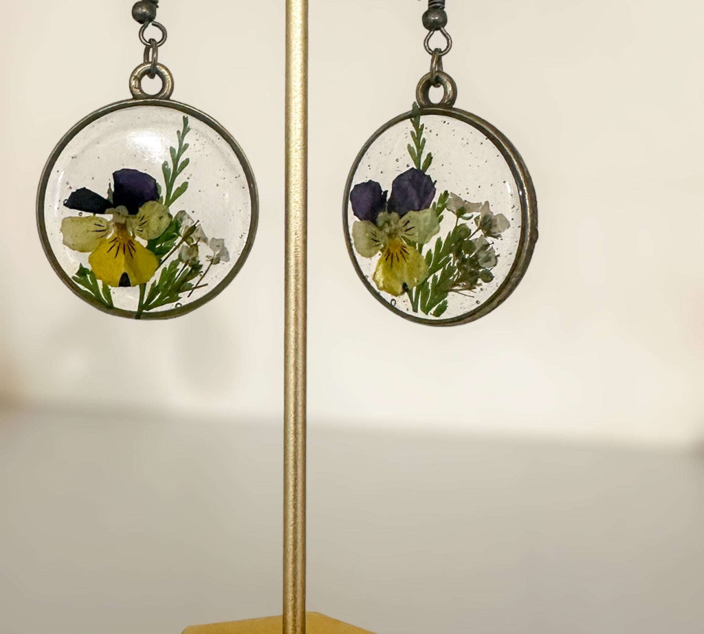 Pansy Earrings: Nature Inspired - Real Fern and Delicate Flowers