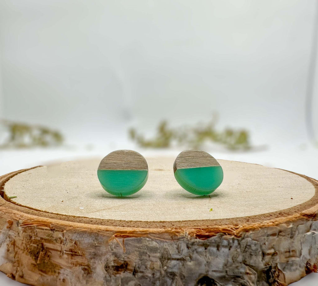 Boho Wood & Resin Stud Earrings - Bohemian Wood and Resin Earrings
