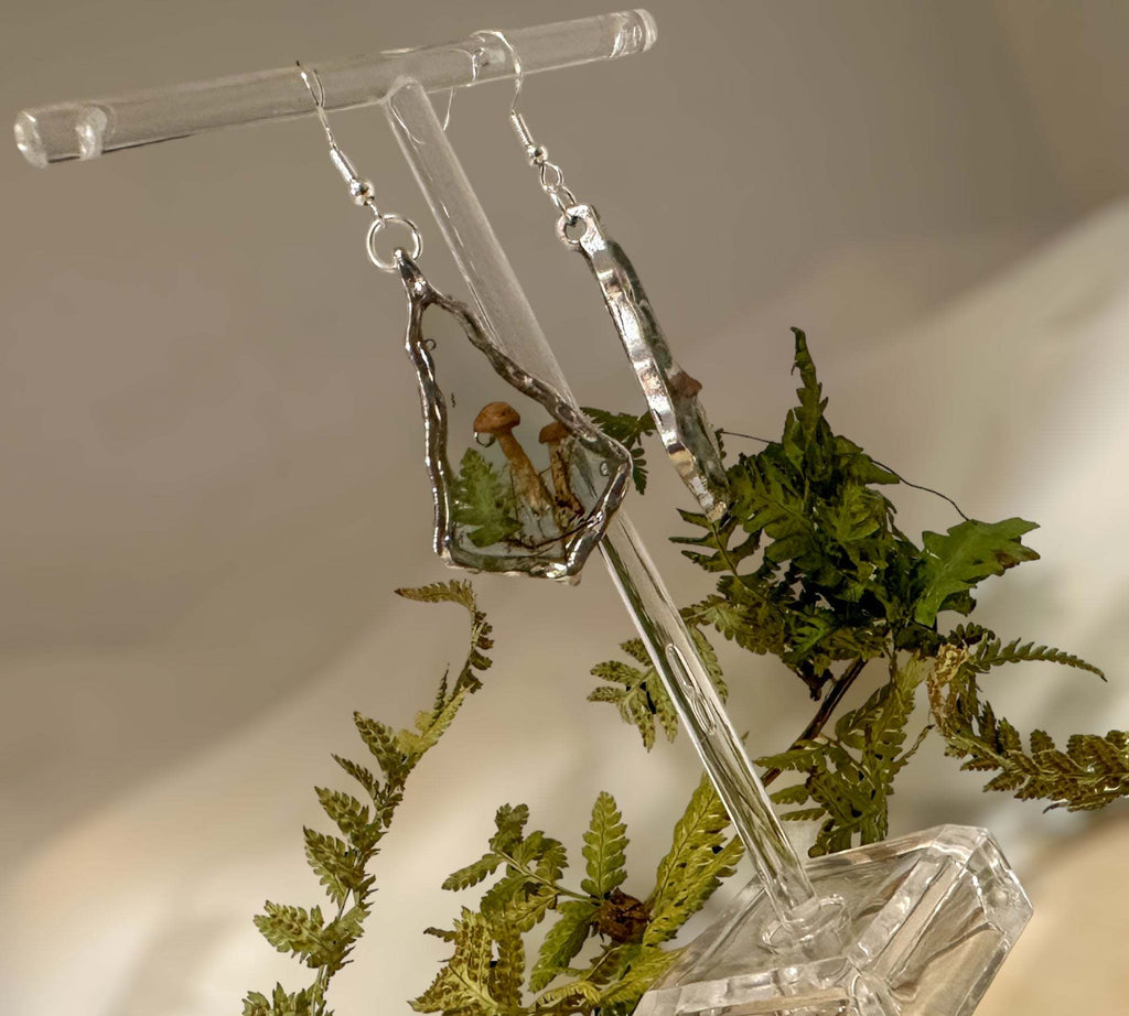 Whispering Woods - Handmade Silver Drop Mini Mushroom Forest Earrings