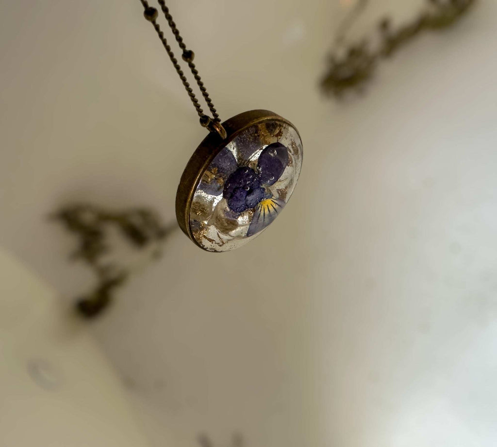 Dried Pansy Flower Pendant - Purple Bloom Nature Inspired Necklace
