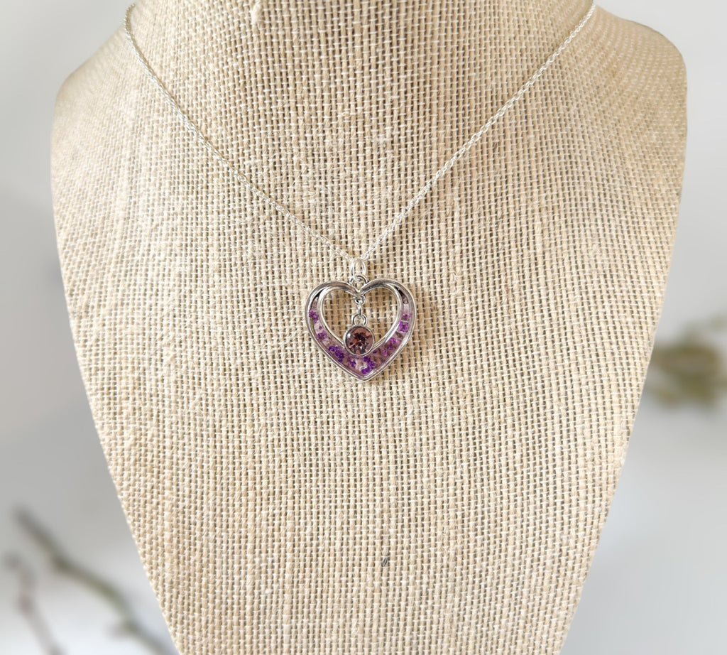Blooming Hearts: Pressed Flower Red & Purple Petal Heart Pendant