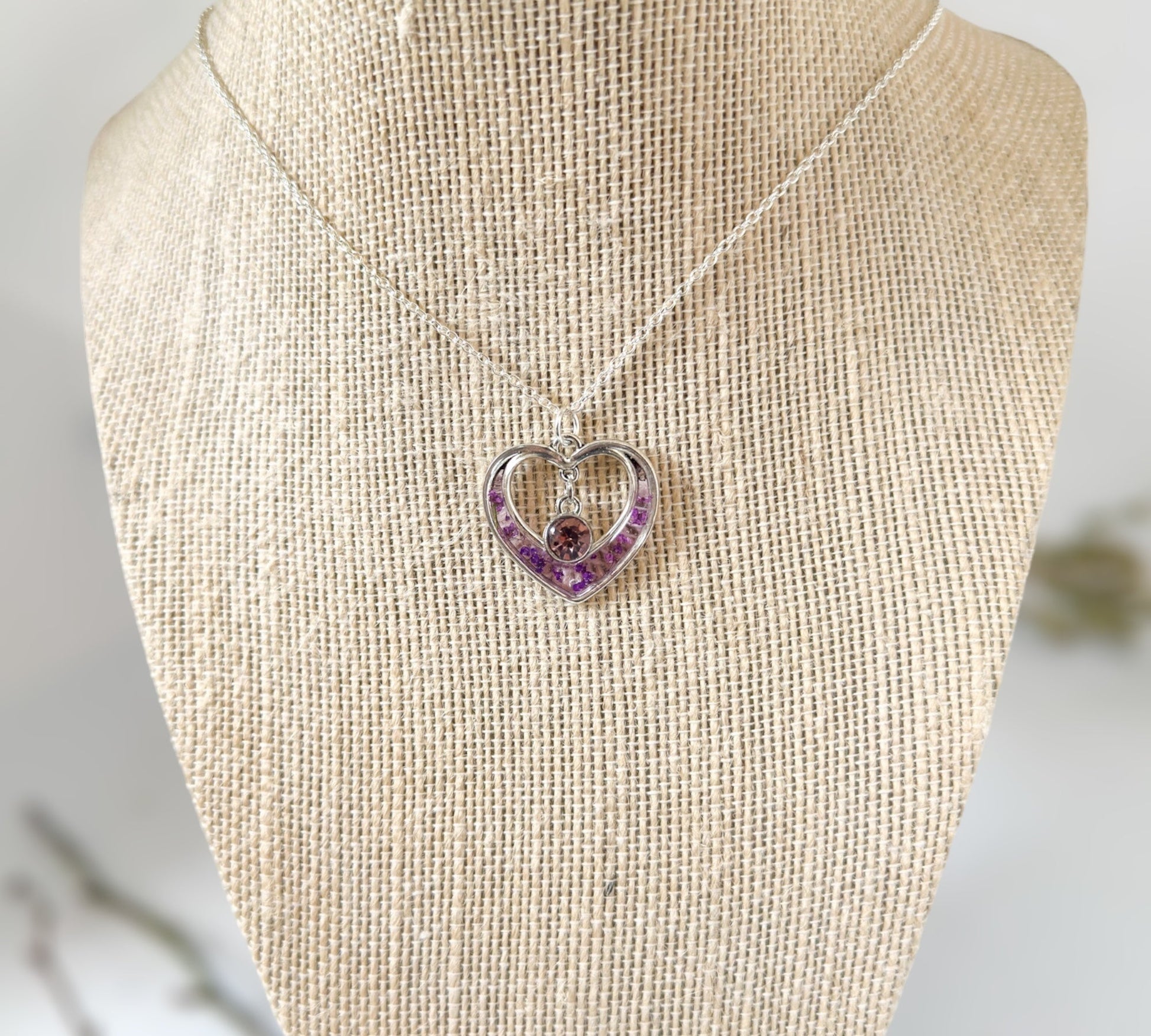 Blooming Hearts: Pressed Flower Red & Purple Petal Heart Pendant