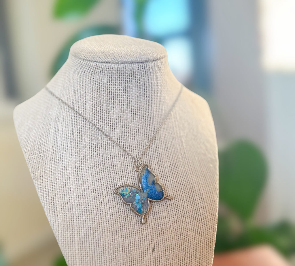 Butterfly Pendant - Dried Flowers & Petals with Mother of Pearl  - Nature's Ballet