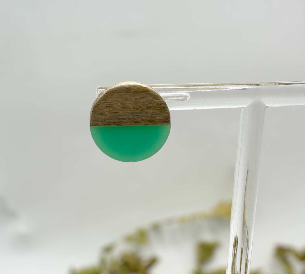 Boho Wood & Resin Stud Earrings - Bohemian Wood and Resin Earrings