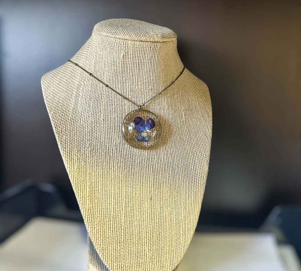 Dried Pansy Flower Pendant - Purple Bloom Nature Inspired Necklace
